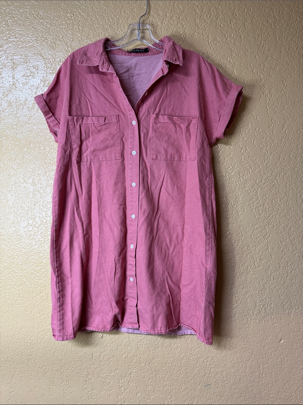 Casual Pink Button-Up Shirt Dress